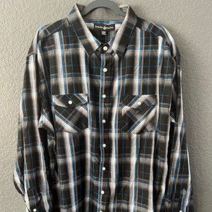 Beverly Hills Polo Club Black, White, Blue, Button Down, LS, 3XLB New